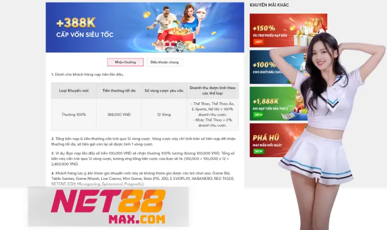 Net88 Tặng 388k | Nhận Tối Đa 388,000 VND Sau 12 Vòng Cược 3 Net88 tặng 388k ngay sau 12 vòng cược